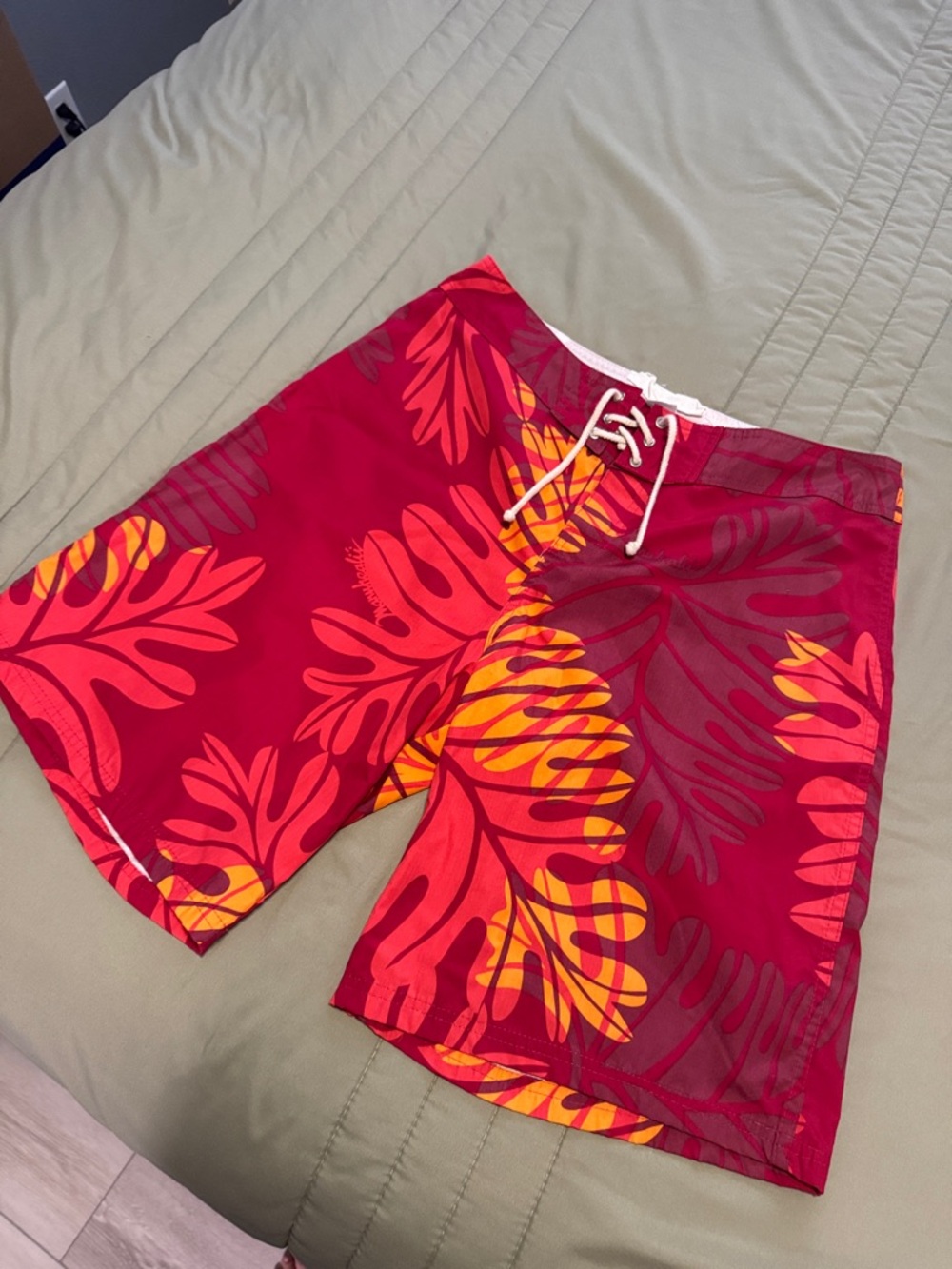 Manuhealii Red Tropical Print Swim Shorts